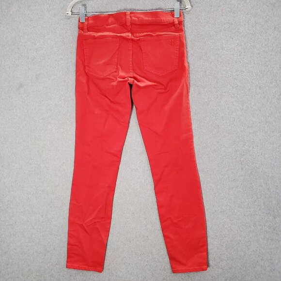 Tory Burch Women Jeans 25 Red Denim Skinny Mid Rise Pockets Logo 27" Inseam - Picture 7 of 11